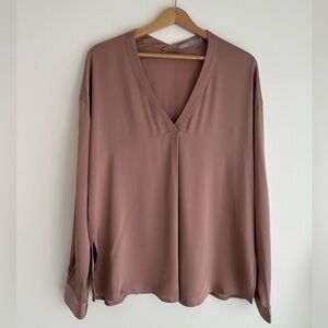 Vince Mauve V-Neck Long Sleeve Silk Blouse